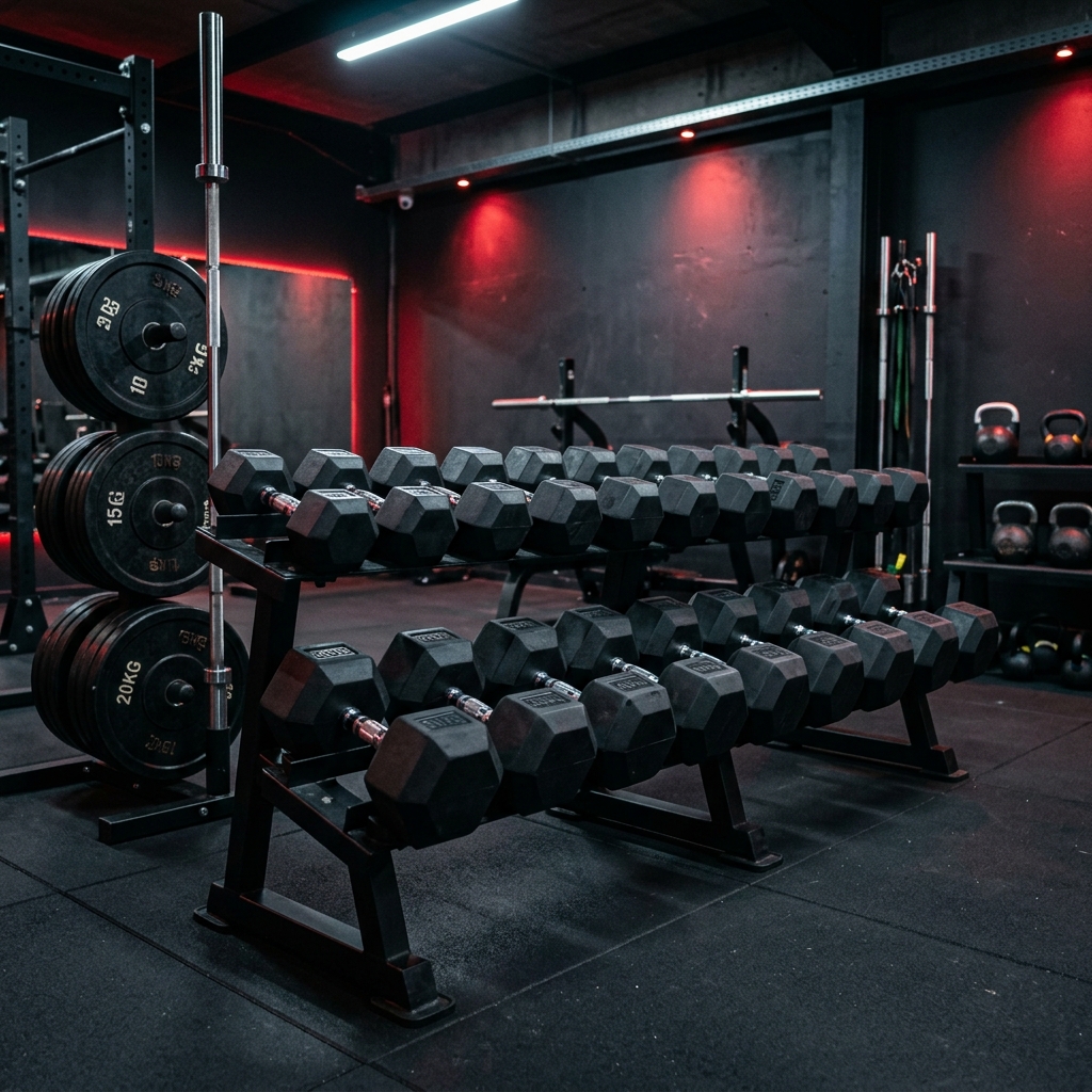 Heavy Duty Dumbbell Rack and Weights at EVS FITNESS STUDIO